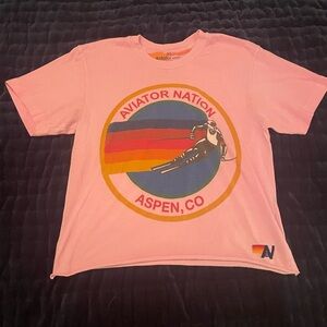 Aviator Nation Pink Tee with Ski Graphic